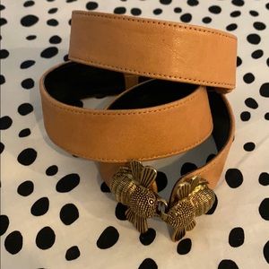 Neutral Leather Belt with Gold Bee Closure